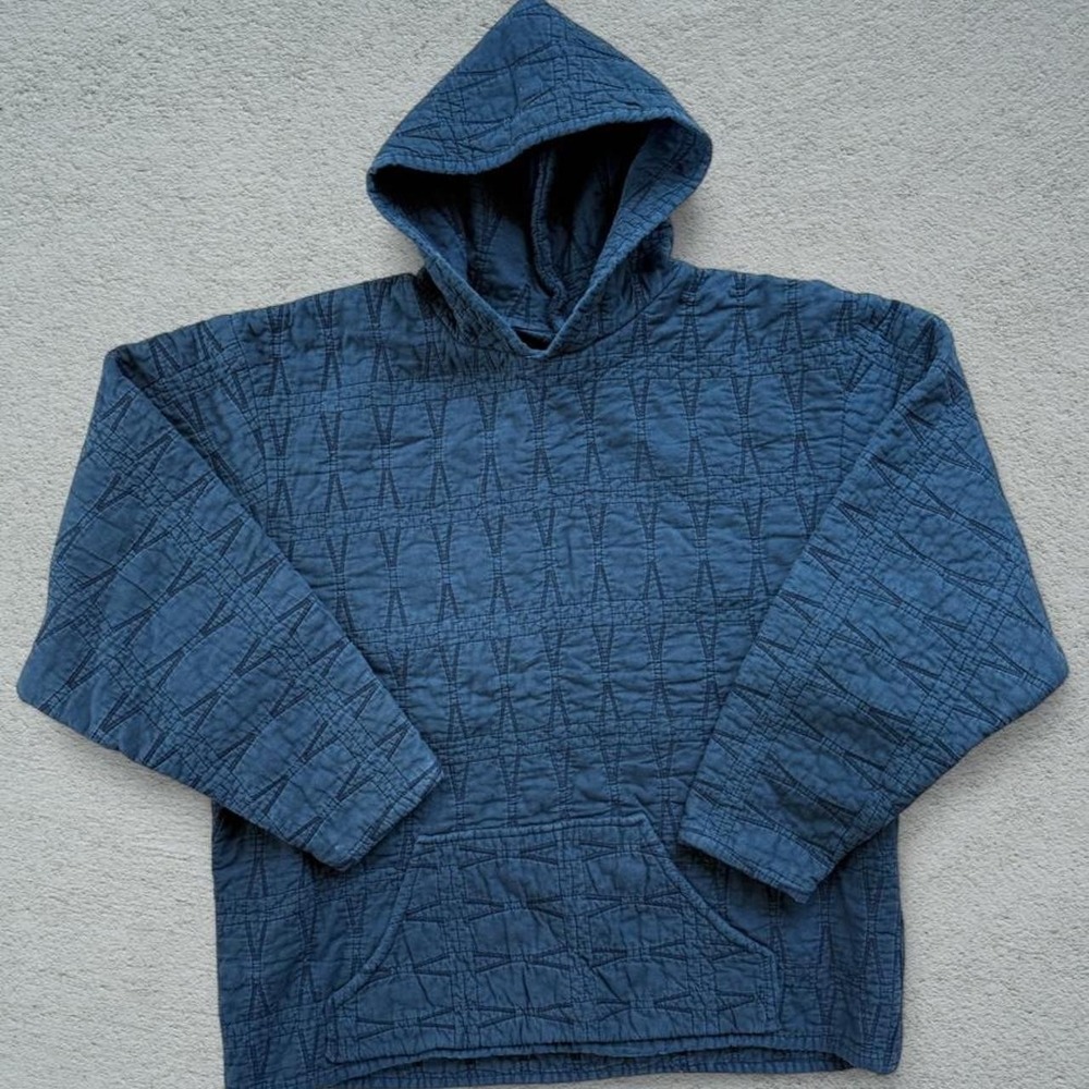 Handmade Navy Quilted Hoodie Size L Unique